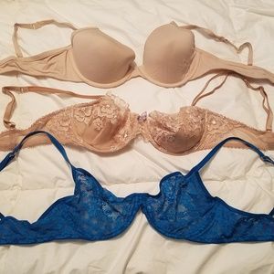 Victoria's Secret Nude and Blue Bras, set of 3